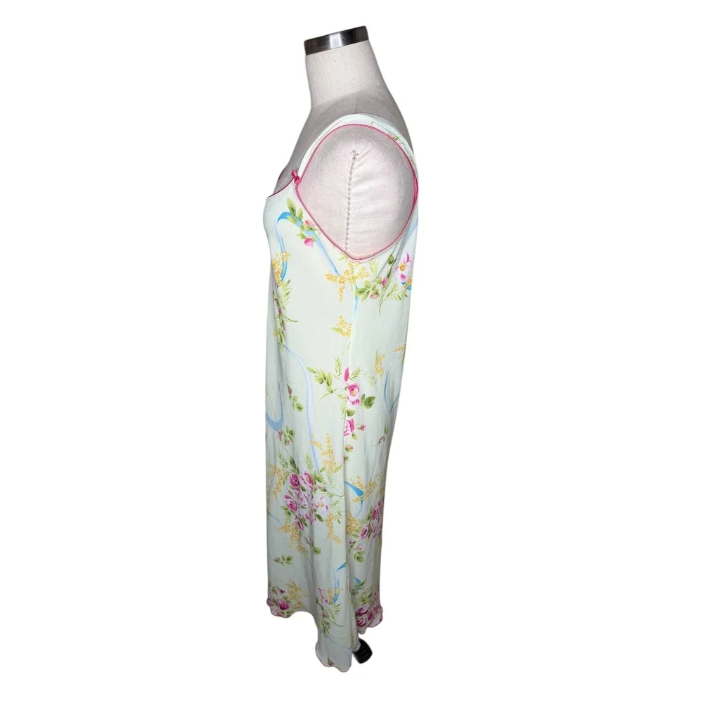 OSCAR DE LA RENTA‎ Green Floral Slip Dress Nightgown Pink Label Women's Size M
